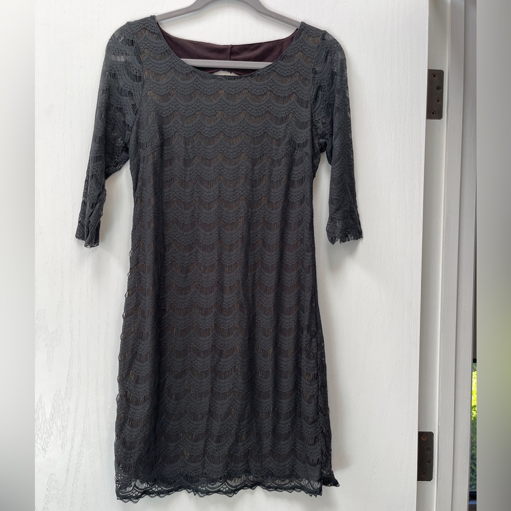 Free People Long-Sleeve Black Lace Mini Dress - M